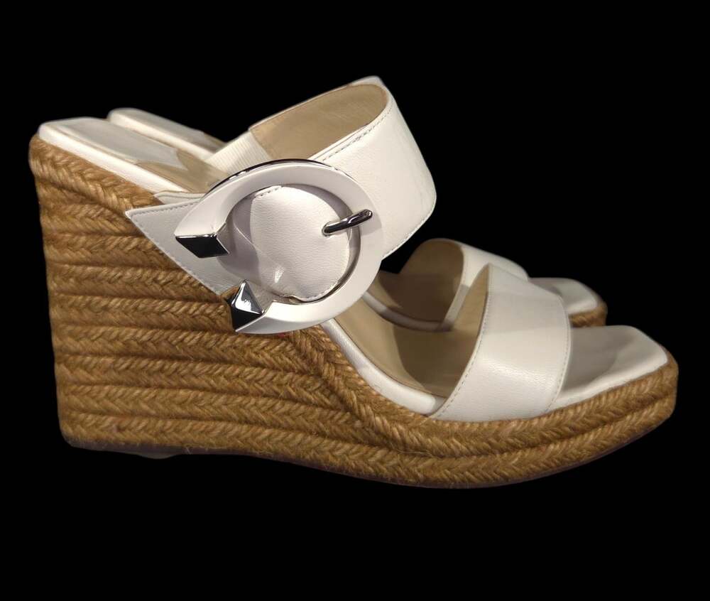 Jimmy Choo Espadrille Wedge Sandals US 8.5 EU 38.5 Womens White Leather $650